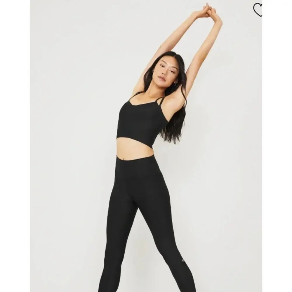 NWT Alo Yoga Airlift Double Check Sports Bra Tank Black Gym Workout Sports Sz S